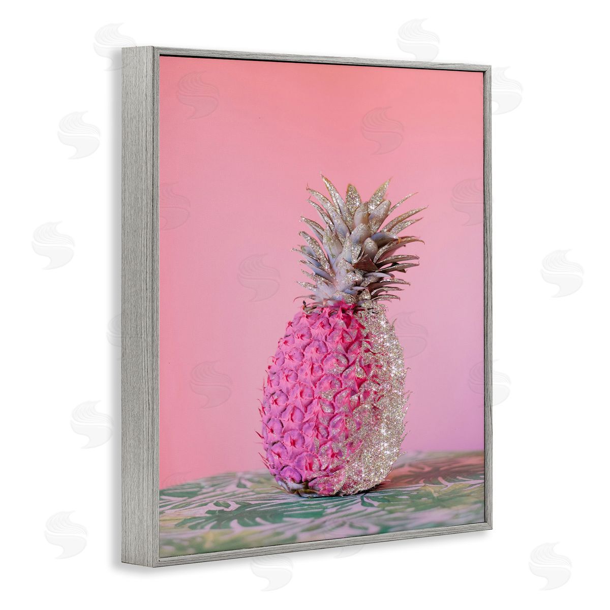 Pink Glam Disco Pineapple Grey Frame Print Wall Art, Home Decor by Ziwei Li