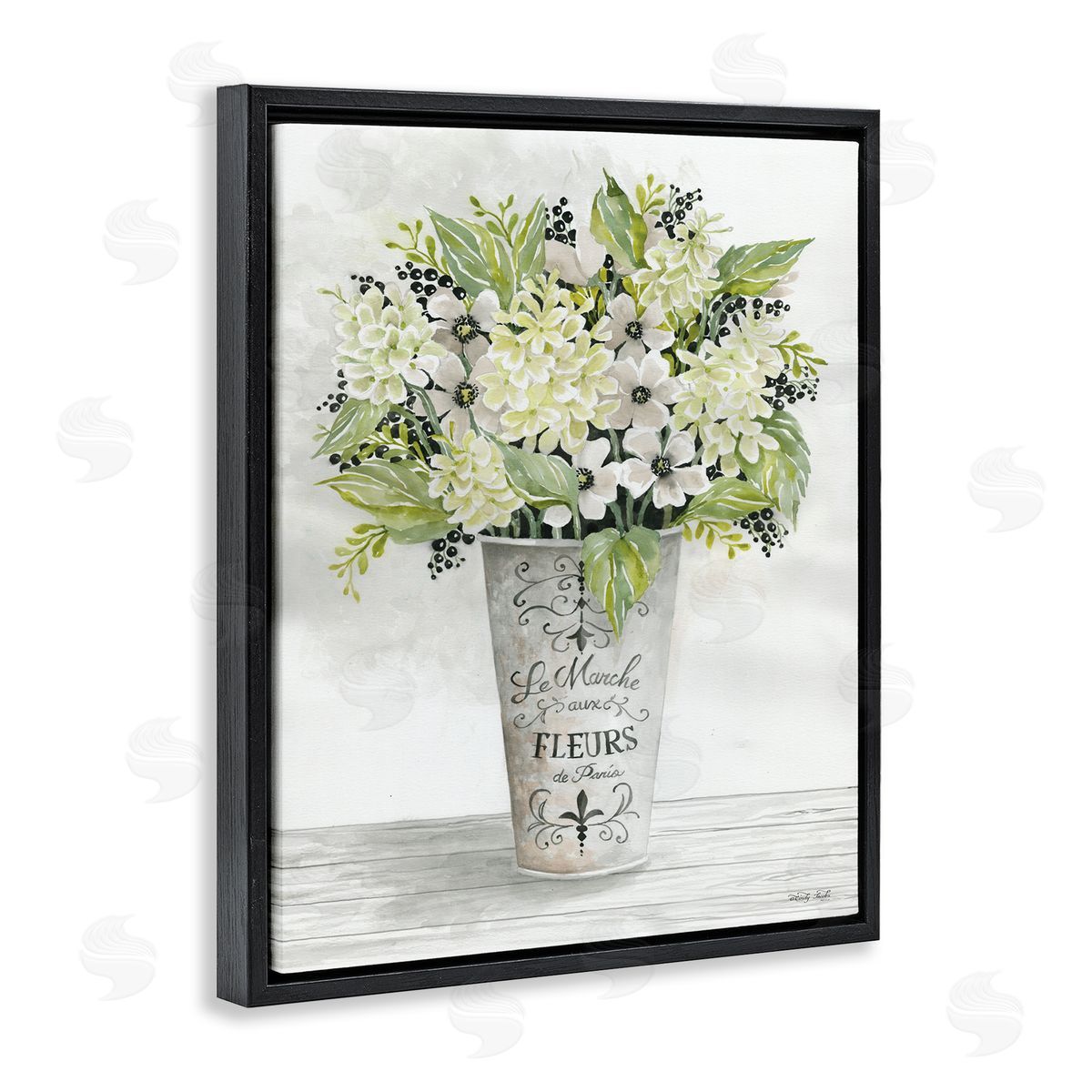 French Floral Greenery Bouquet Black Floating Frame Canvas Wall Art, Home Decor by Cindy Jacobs