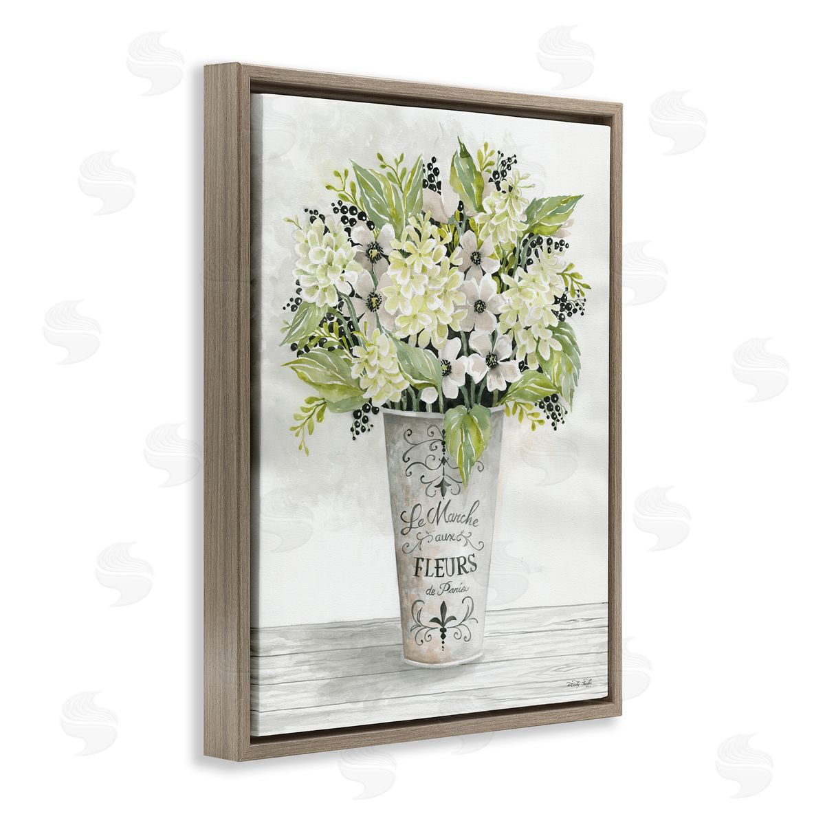 French Floral Greenery Bouquet Brown Floating Frame Canvas Wall Art, Home Decor by Cindy Jacobs