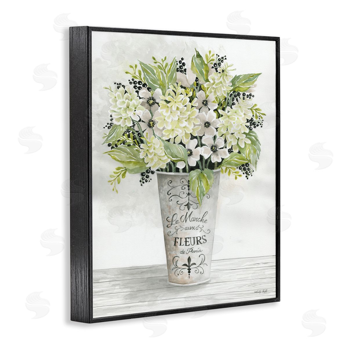 French Floral Greenery Bouquet Black Frame Print Wall Art, Home Decor by Cindy Jacobs