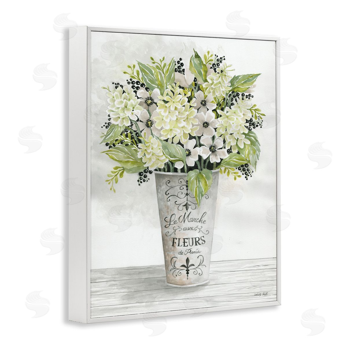 French Floral Greenery Bouquet White Frame Print Wall Art, Home Decor by Cindy Jacobs