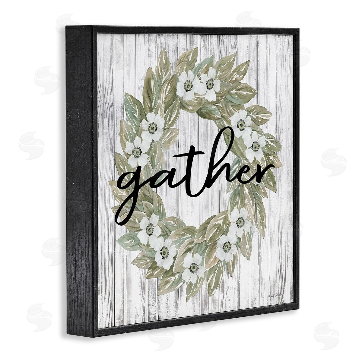 Gather Greenery Wreath Black Frame Print Wall Art, Home Decor by Cindy Jacobs