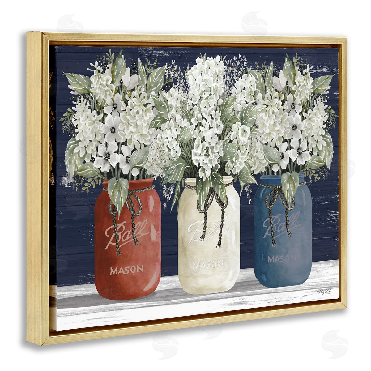 Americana Floral Bouquets Gold Floating Frame Canvas Wall Art, Home Decor by Cindy Jacobs