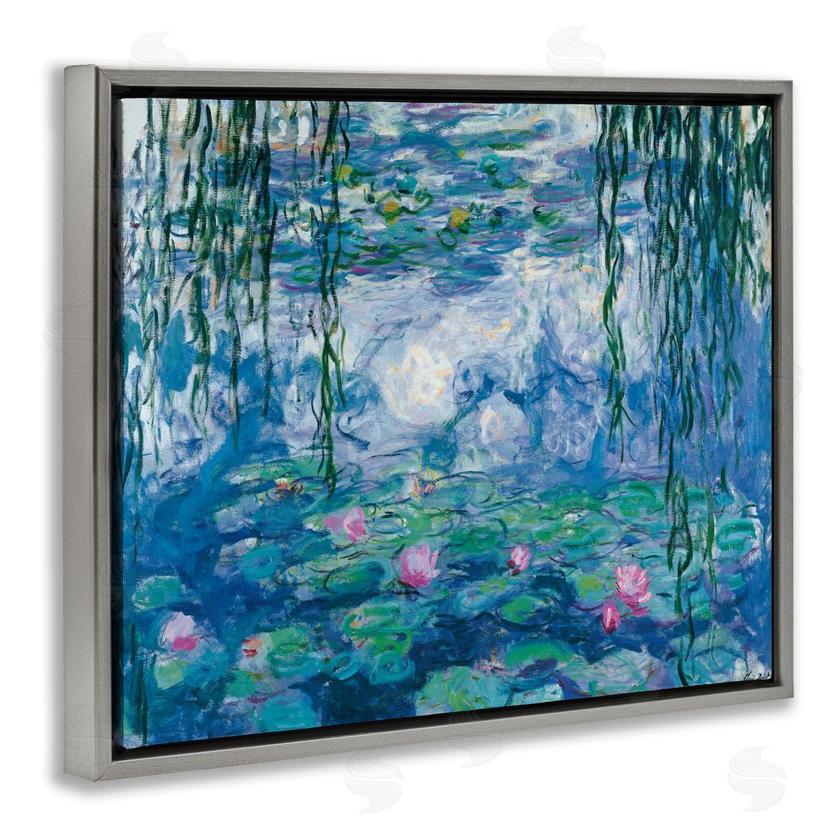 Nympheas Classical Painting Grey Floating Frame Canvas Wall Art, Home Decor by Claude Monet