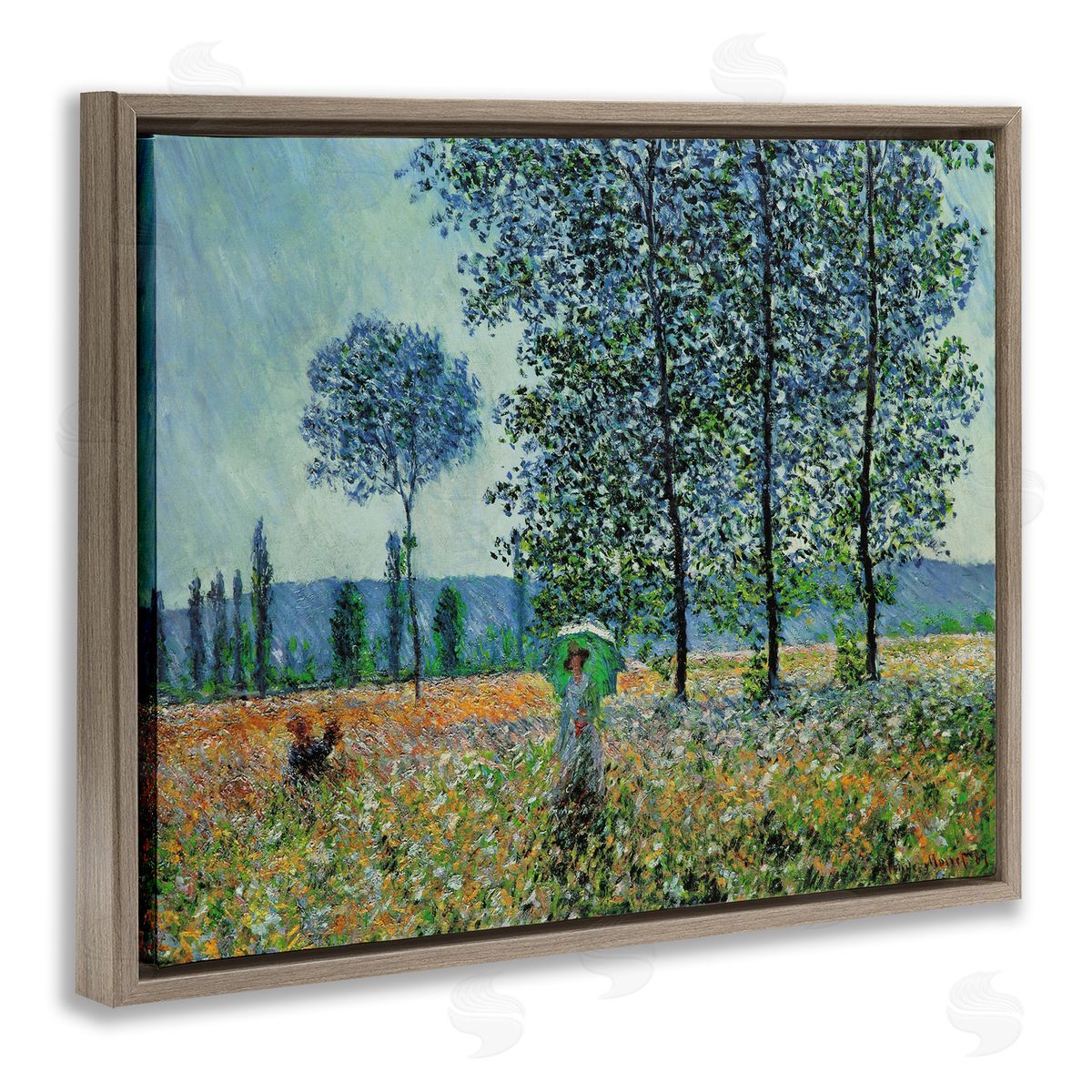 Felder im Fruhling Classical Brown Floating Frame Canvas Wall Art, Home Decor by Claude Monet