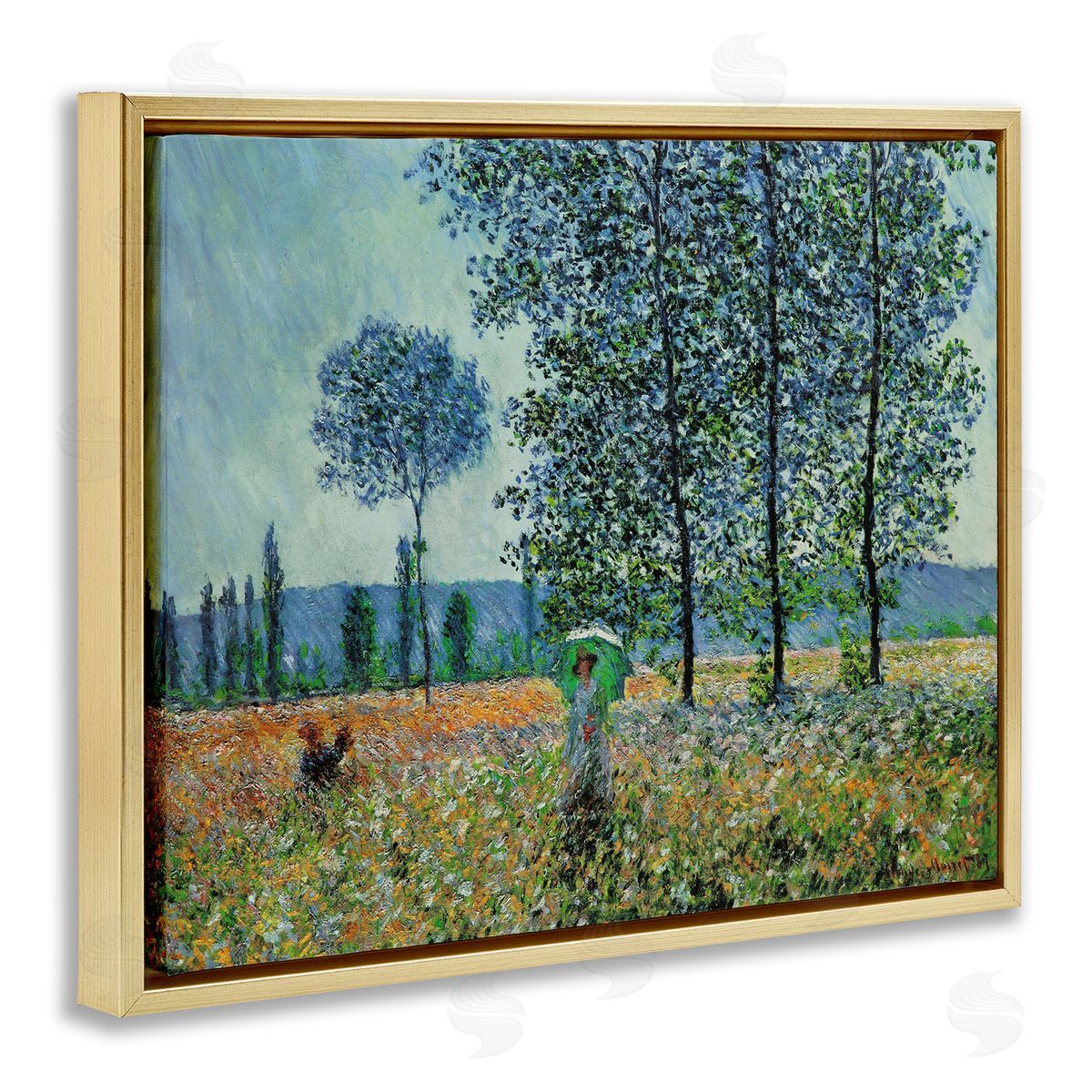Felder im Fruhling Classical Gold Floating Frame Canvas Wall Art, Home Decor by Claude Monet