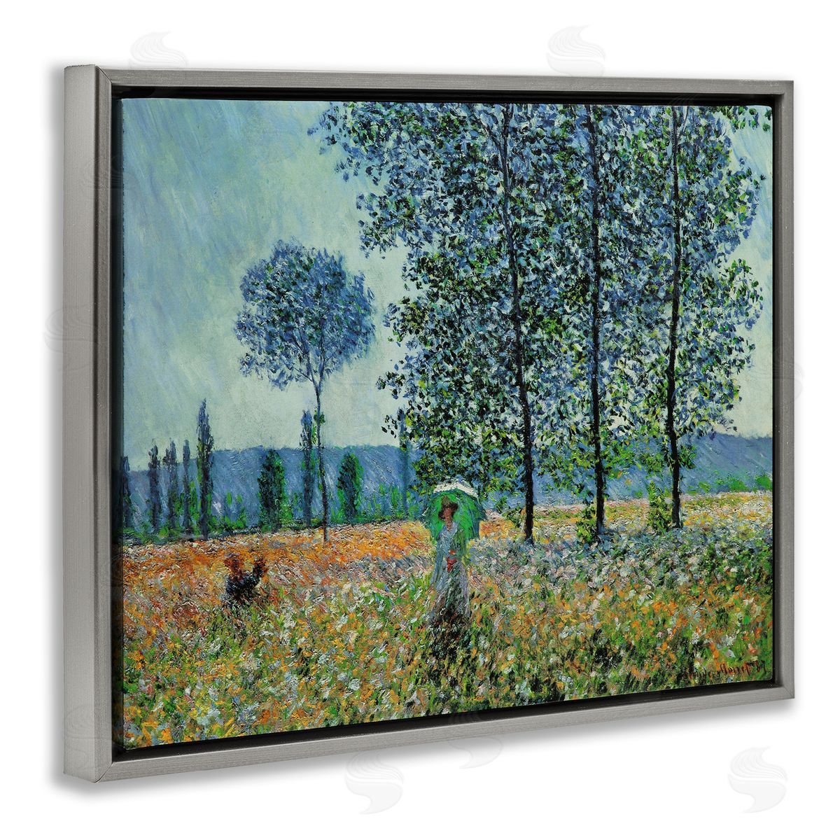 Felder im Fruhling Classical Grey Floating Frame Canvas Wall Art, Home Decor by Claude Monet