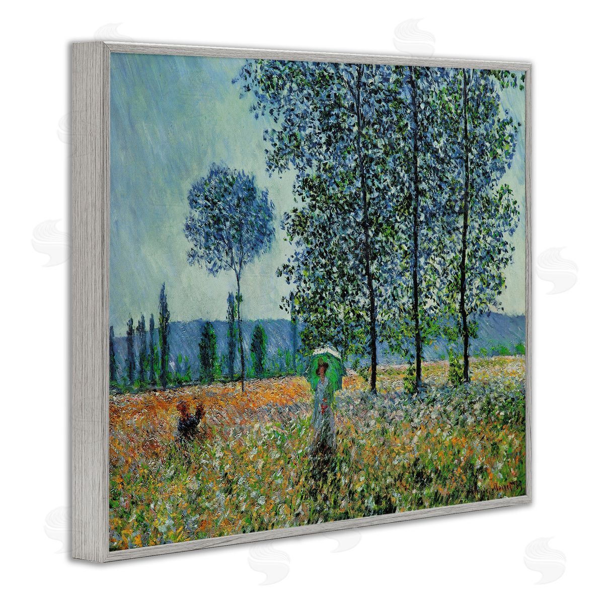 Felder im Fruhling Classical Grey Frame Print Wall Art, Home Decor by Claude Monet