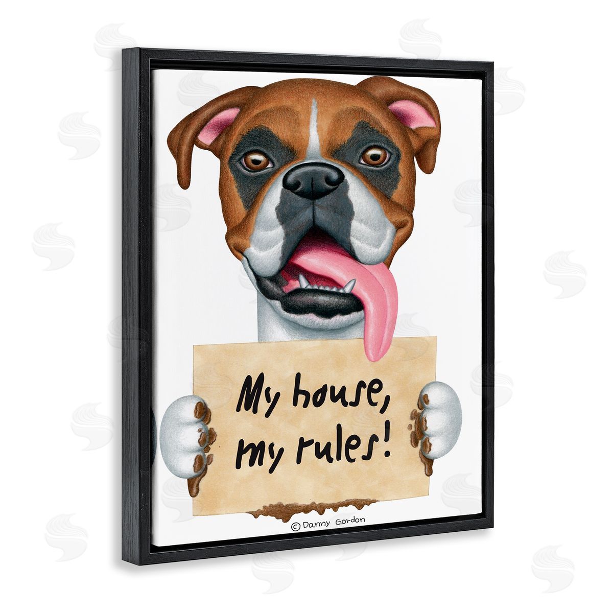 My House My Rules Dog Black Floating Frame Canvas Wall Art, Home Decor by Danny Gordan