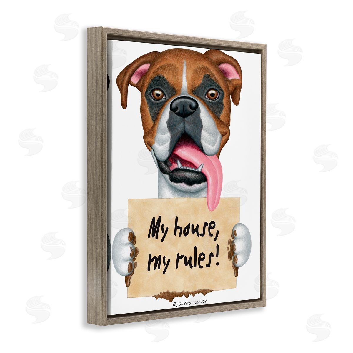 My House My Rules Dog Brown Floating Frame Canvas Wall Art, Home Decor by Danny Gordan