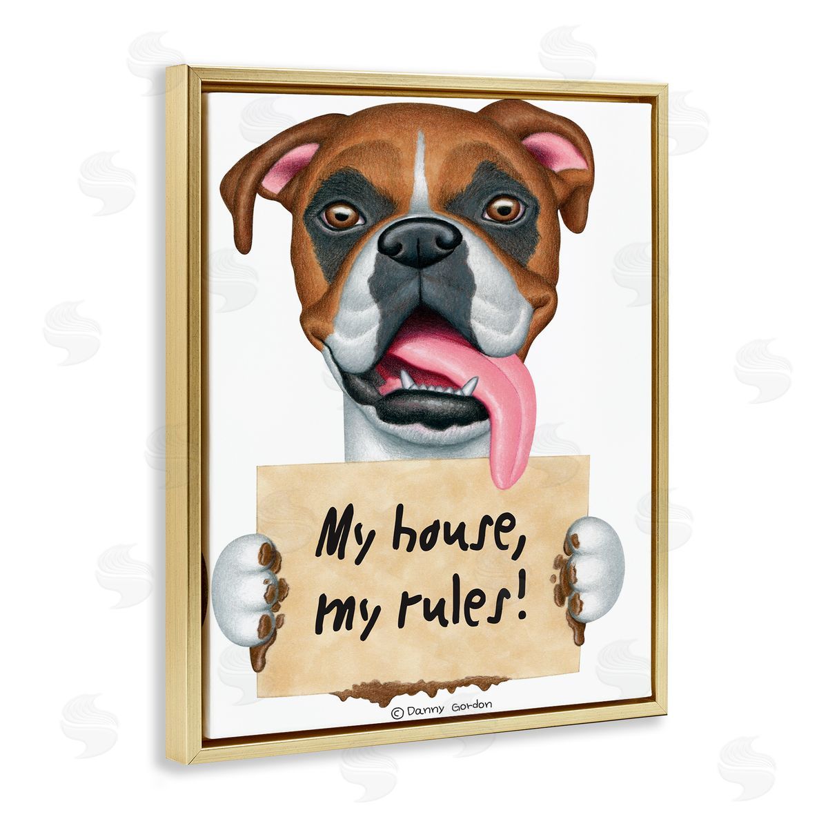 My House My Rules Dog Gold Floating Frame Canvas Wall Art, Home Decor by Danny Gordan