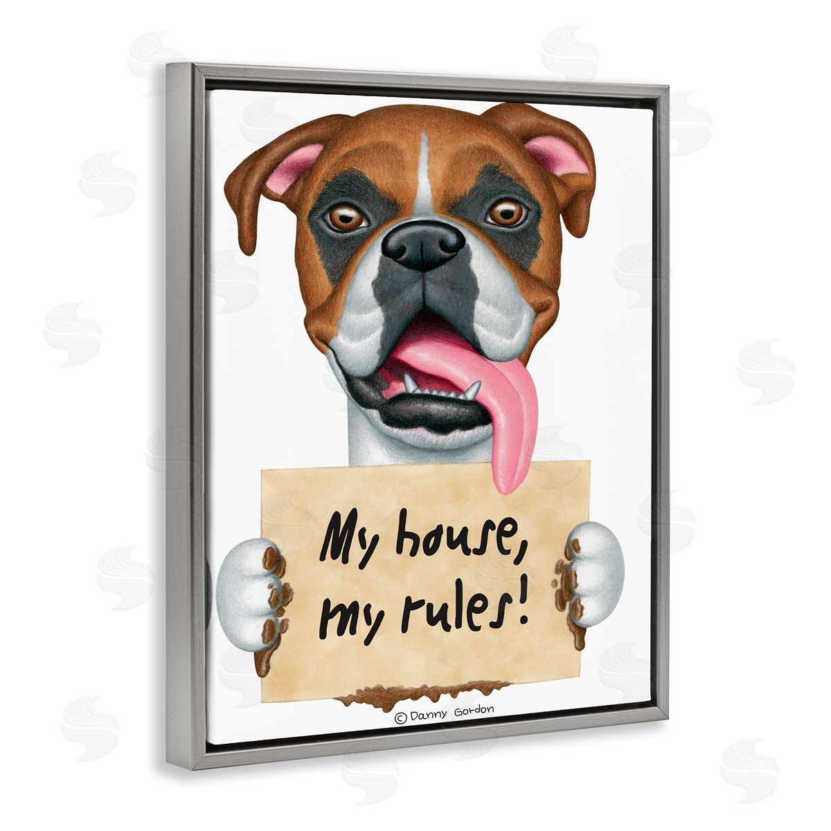 My House My Rules Dog Grey Floating Frame Canvas Wall Art, Home Decor by Danny Gordan