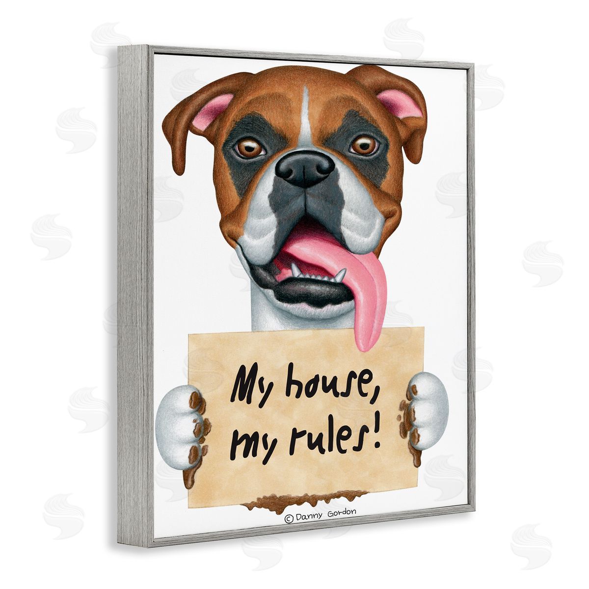 My House My Rules Dog Grey Frame Print Wall Art, Home Decor by Danny Gordan