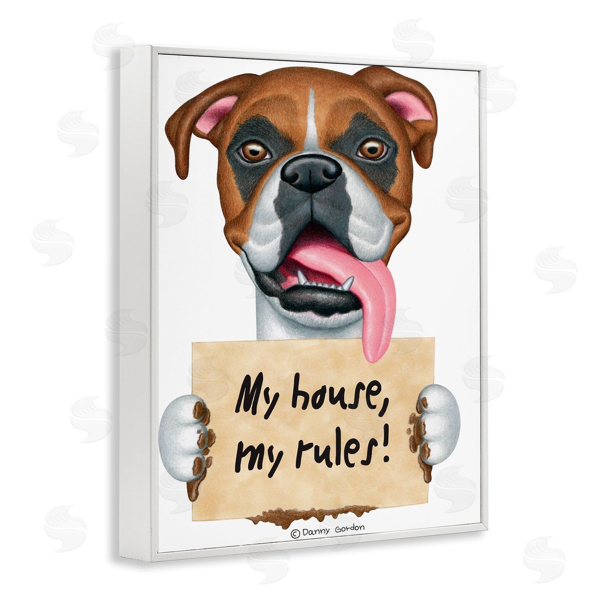 My House My Rules Dog White Frame Print Wall Art, Home Decor by Danny Gordan