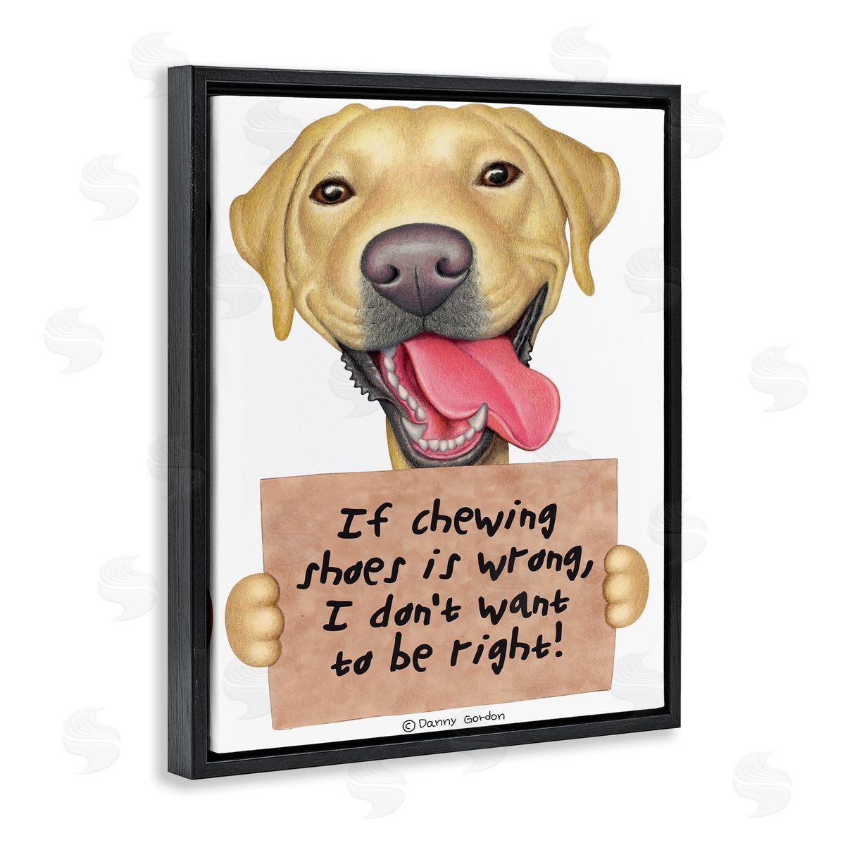 Chewing Shoes Funny Dog Phrase Black Floating Frame Canvas Wall Art, Home Decor by Danny Gordan