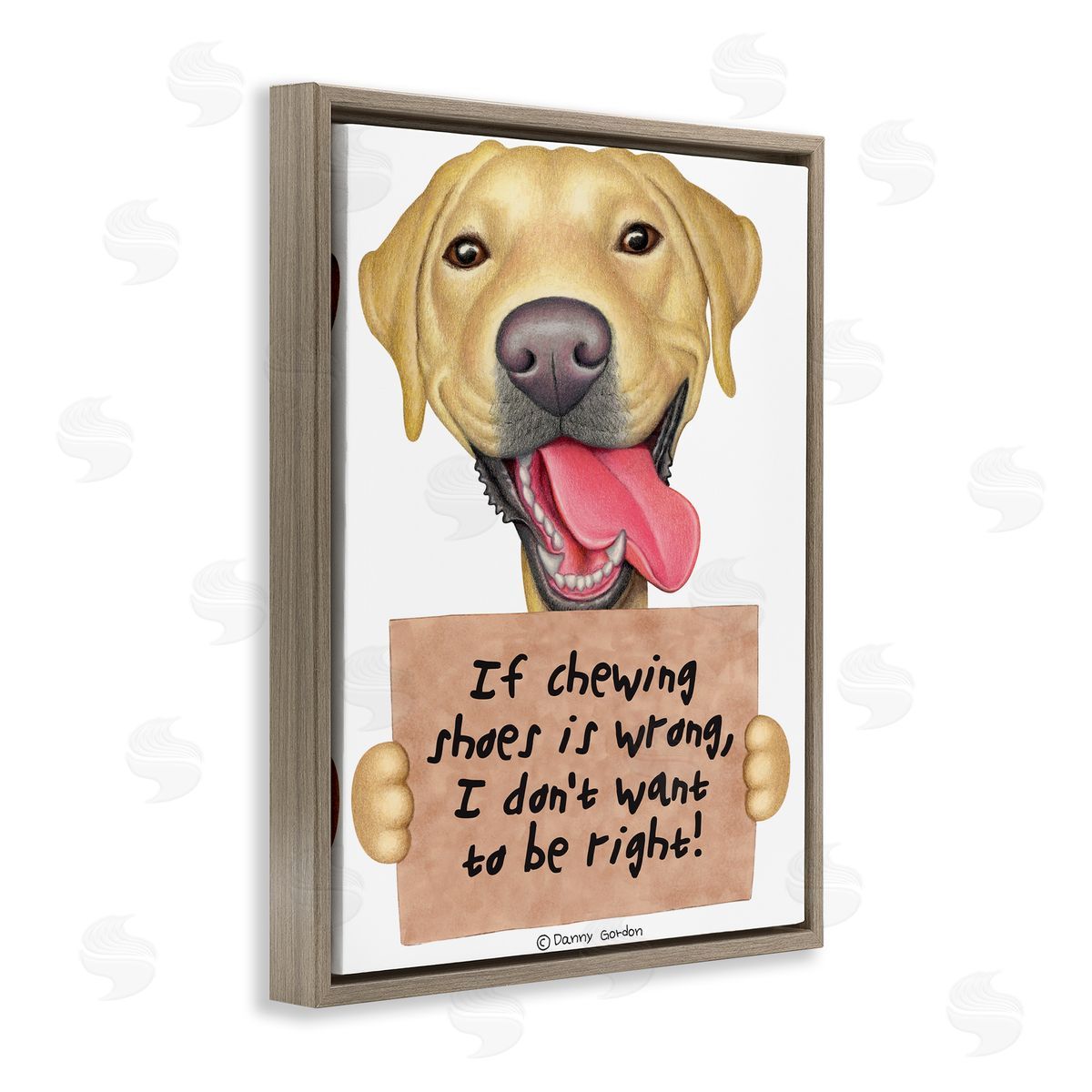 Chewing Shoes Funny Dog Phrase Brown Floating Frame Canvas Wall Art, Home Decor by Danny Gordan