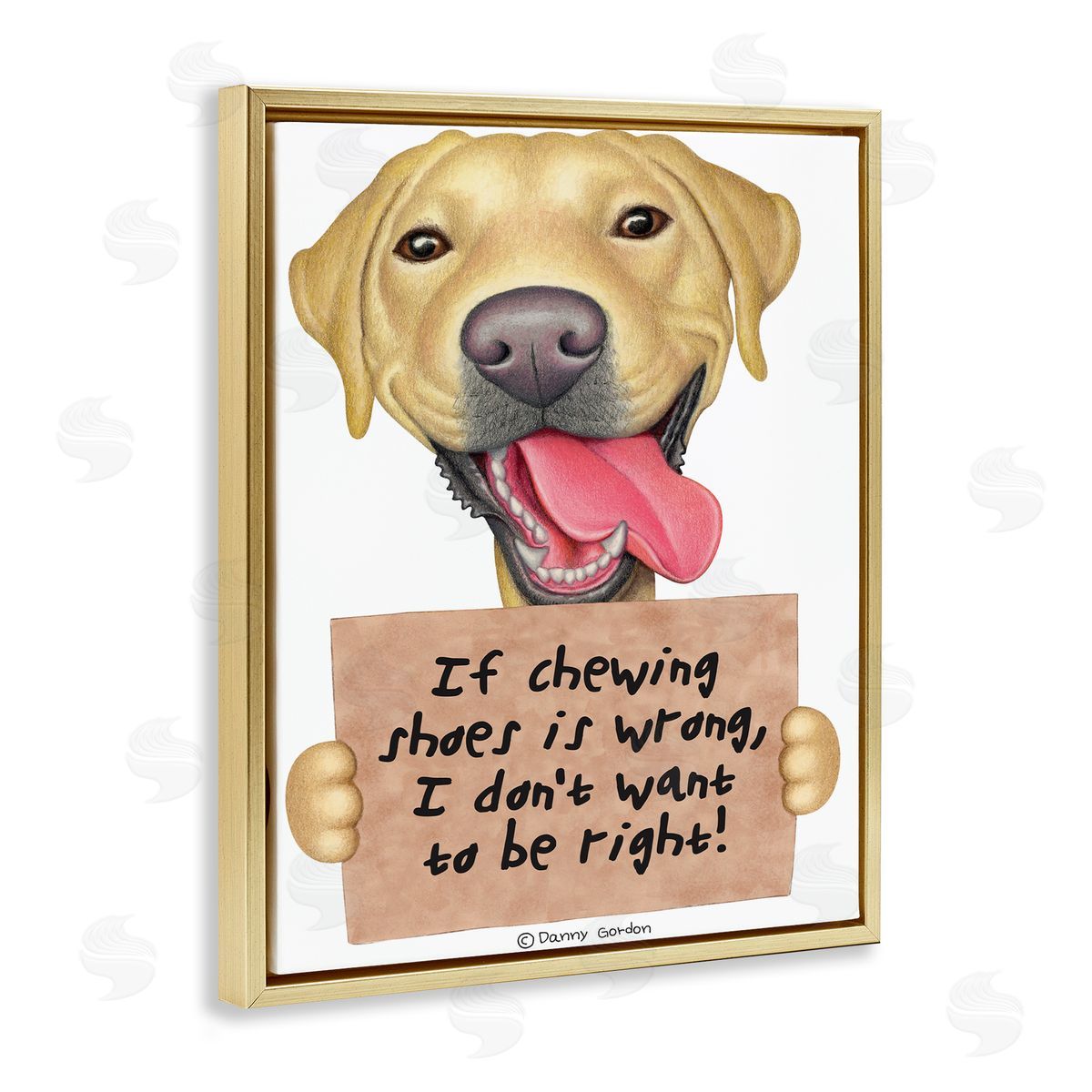 Chewing Shoes Funny Dog Phrase Gold Floating Frame Canvas Wall Art, Home Decor by Danny Gordan