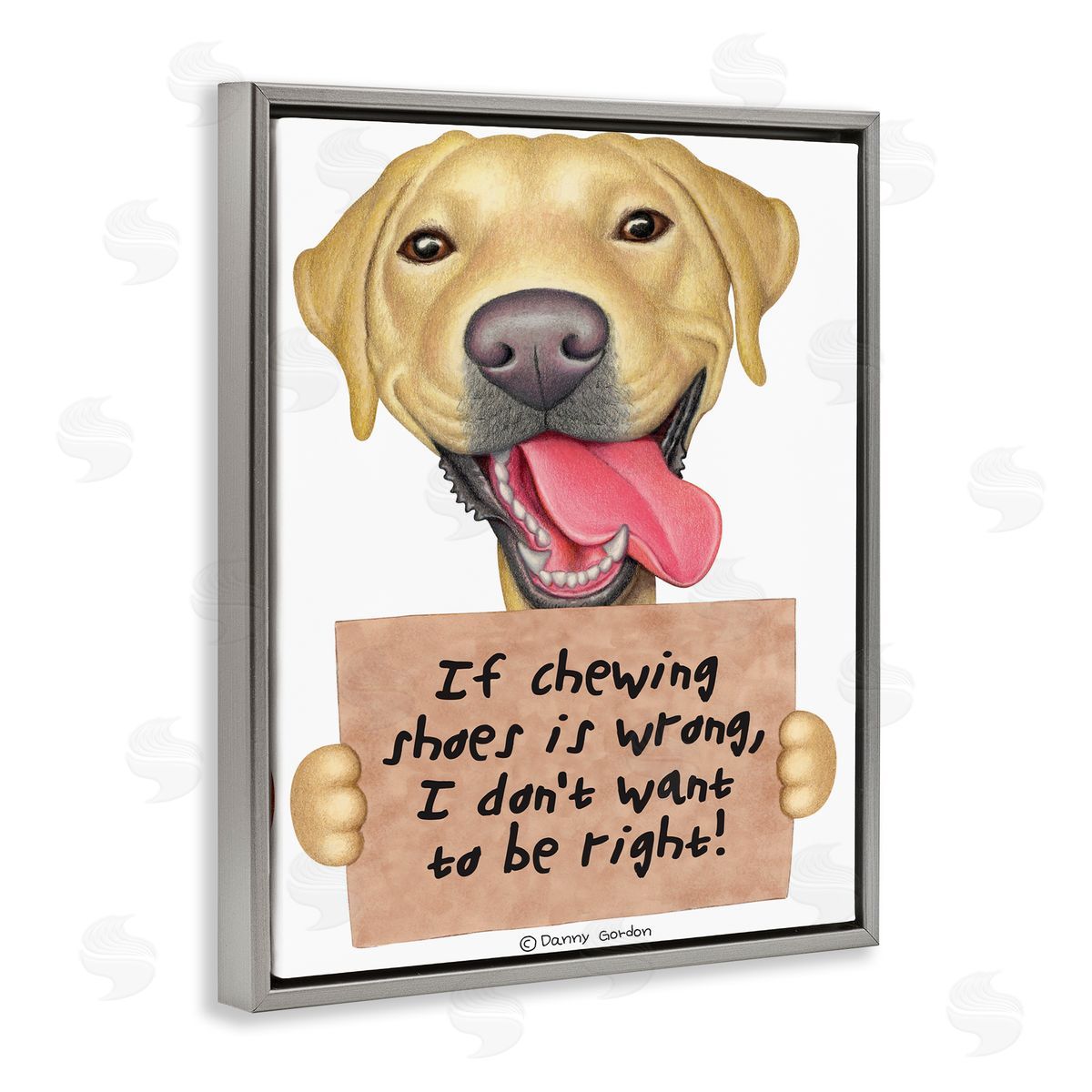 Chewing Shoes Funny Dog Phrase Grey Floating Frame Canvas Wall Art, Home Decor by Danny Gordan