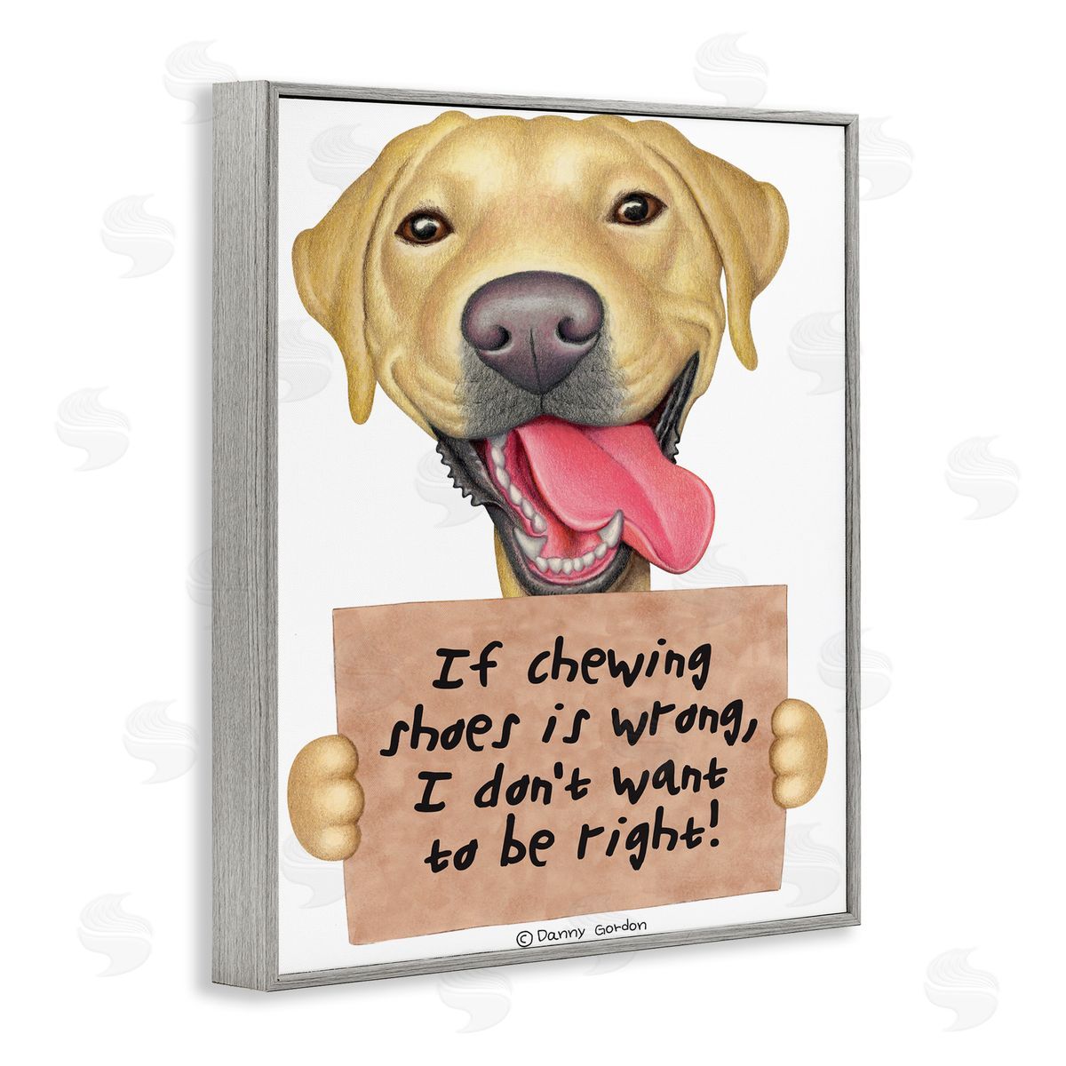 Chewing Shoes Funny Dog Phrase Grey Frame Print Wall Art, Home Decor by Danny Gordan