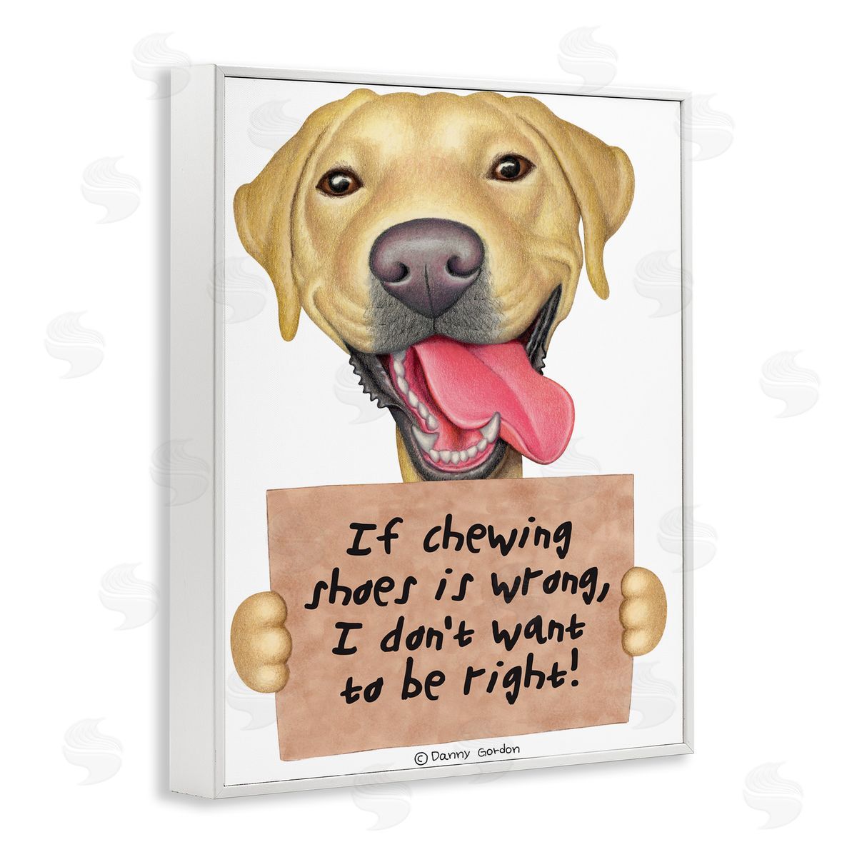 Chewing Shoes Funny Dog Phrase White Frame Print Wall Art, Home Decor by Danny Gordan