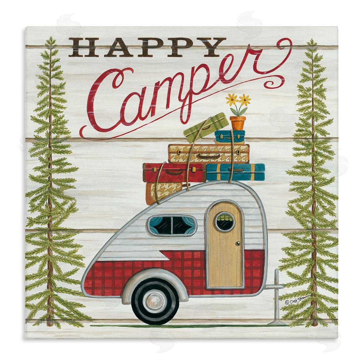 Rustic Happy Camper Phrase Canvas Wall Art, Home Decor by Deb Strain