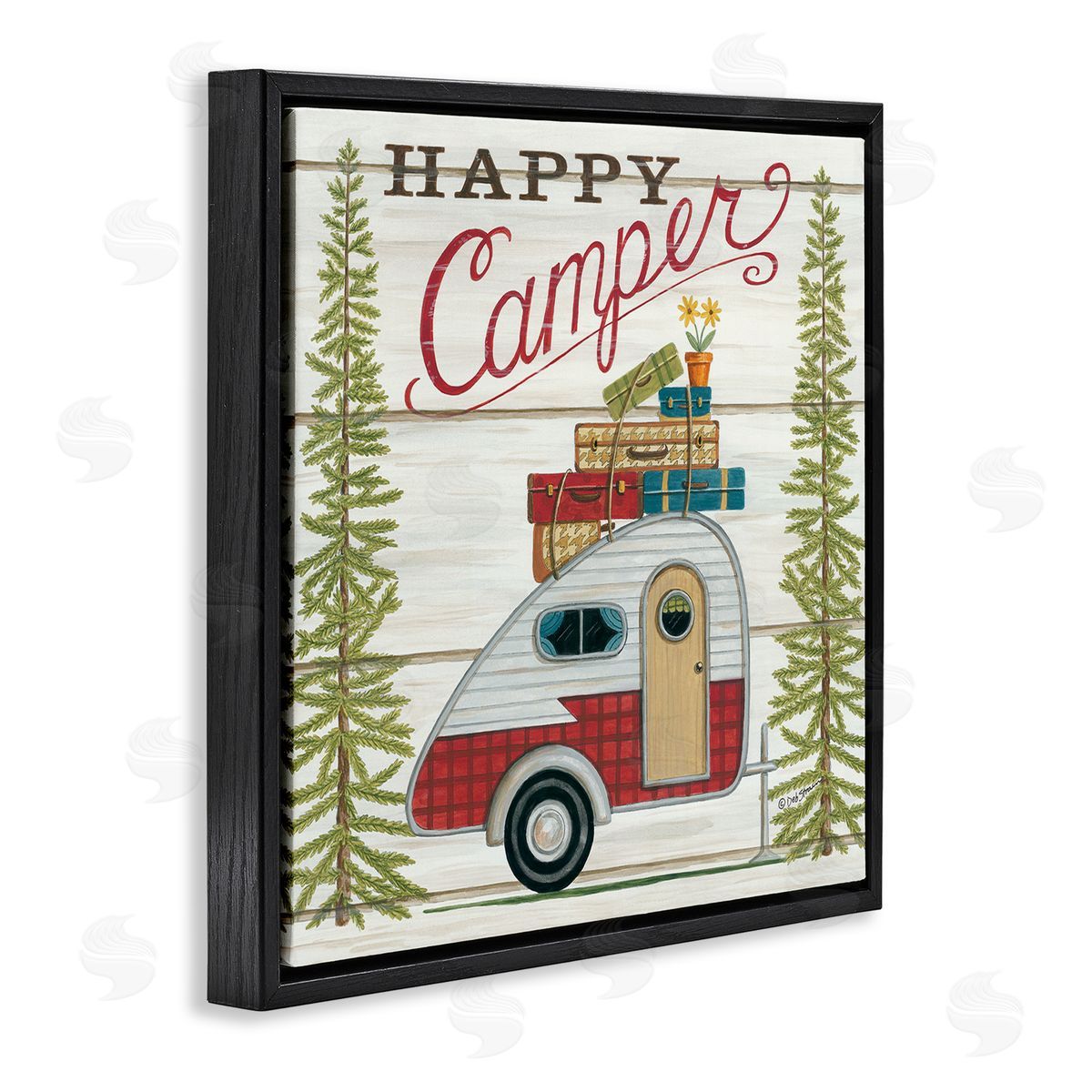 Rustic Happy Camper Phrase Black Floating Frame Canvas Wall Art, Home Decor by Deb Strain