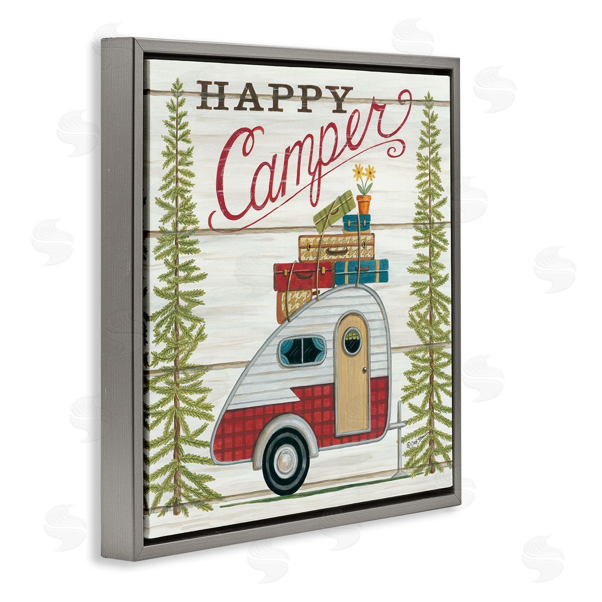 Rustic Happy Camper Phrase Grey Floating Frame Canvas Wall Art, Home Decor by Deb Strain