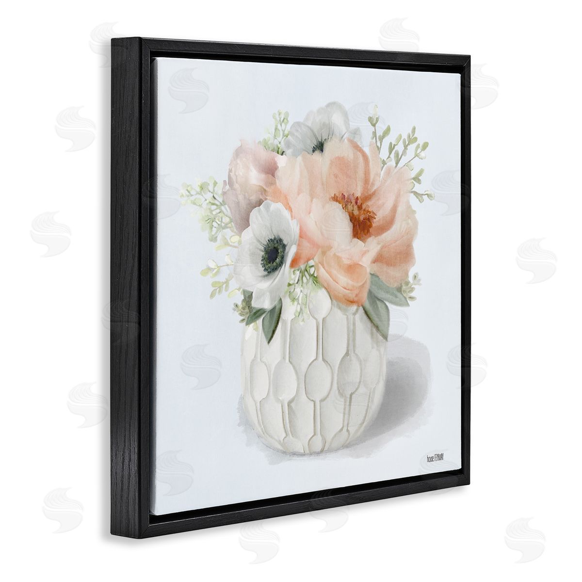 Cottage Florals in Geometric Vase Black Floating Frame Canvas Wall Art, Home Decor by House Fenway