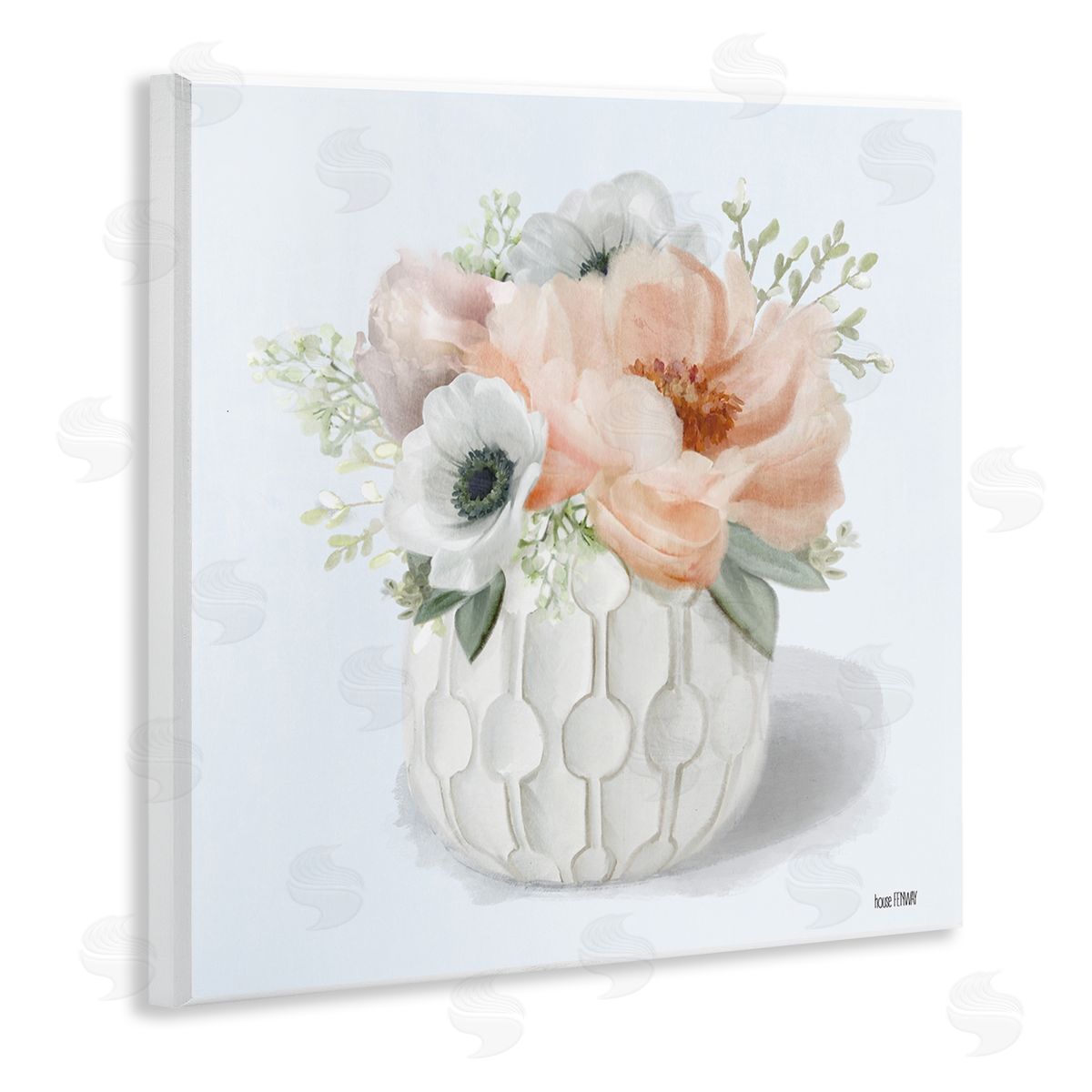 Cottage Florals in Geometric Vase Wood Plaque Wall Art, Home Decor by House Fenway