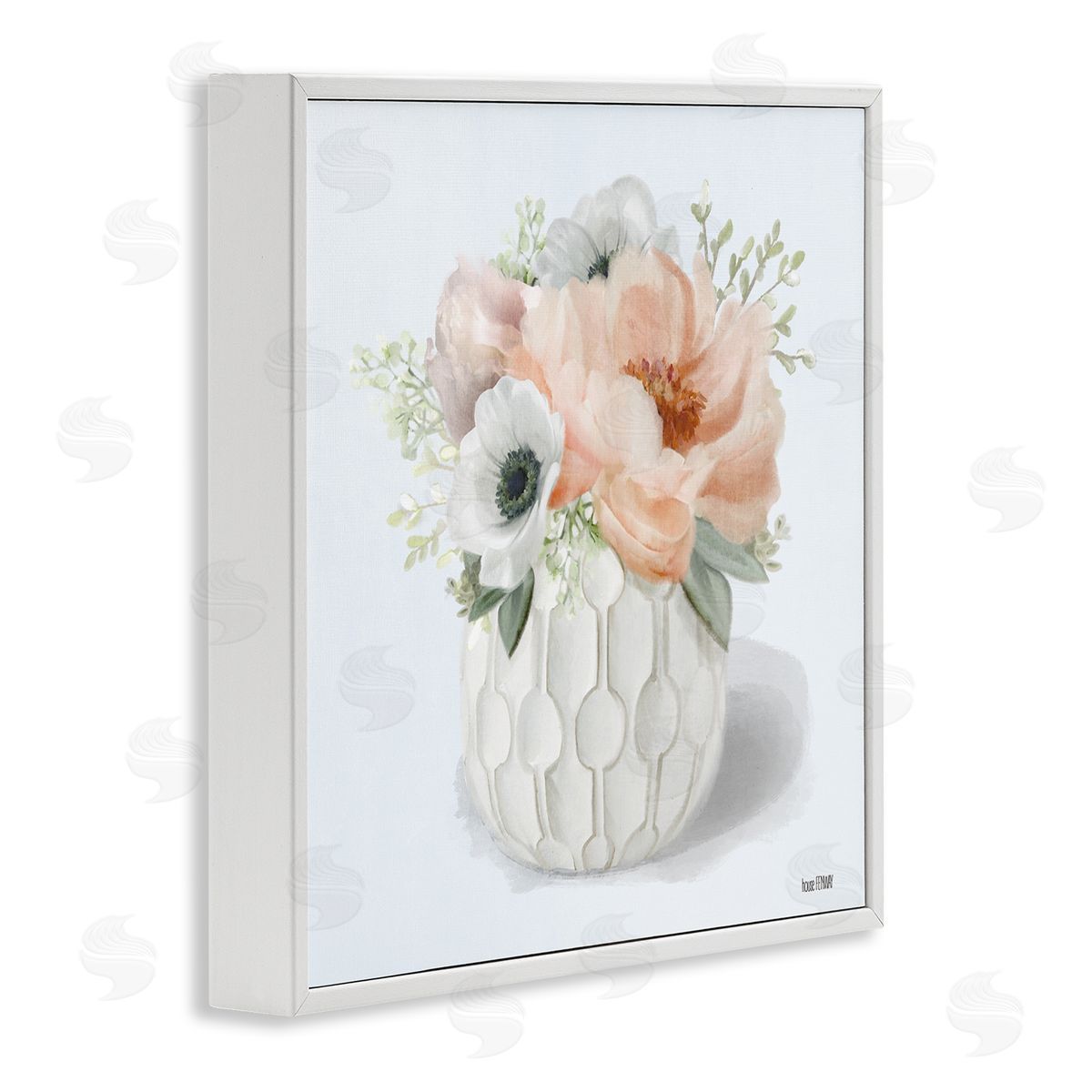 Cottage Florals in Geometric Vase White Frame Print Wall Art, Home Decor by House Fenway