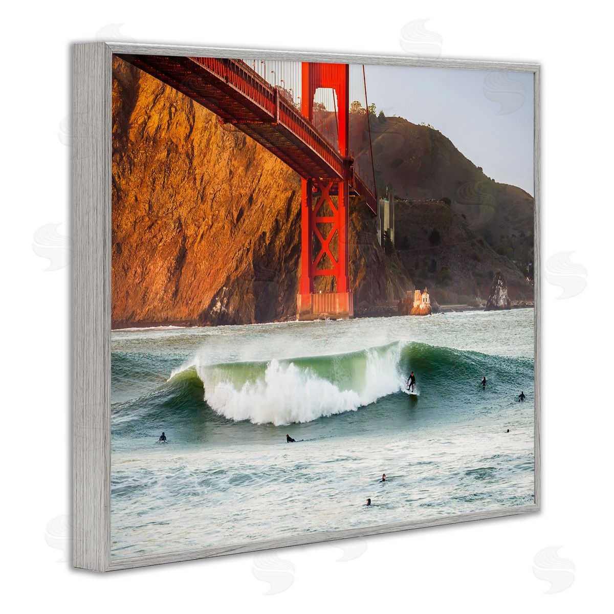 Golden Gate Surfers California Grey Frame Print Wall Art, Home Decor by Dave Gordon