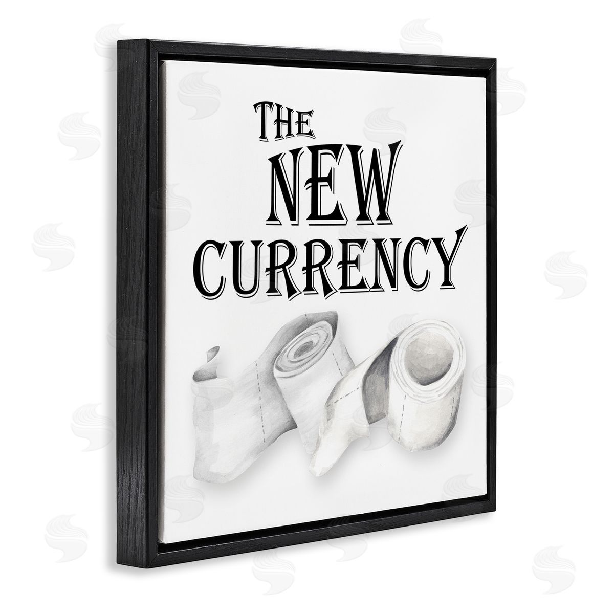 New Currency Toilet Paper Humor Black Floating Frame Canvas Wall Art, Home Decor by Gail Green