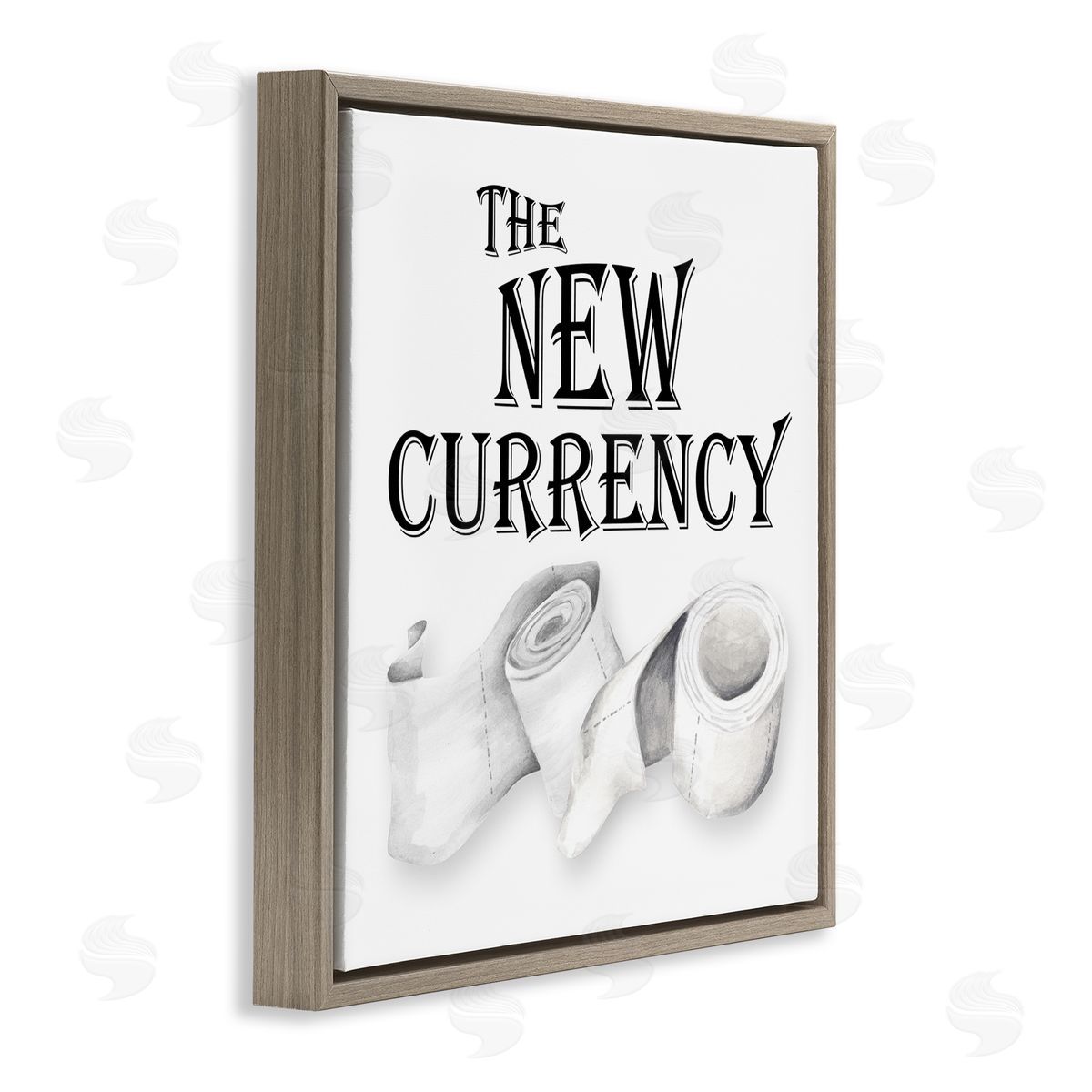 New Currency Toilet Paper Humor Brown Floating Frame Canvas Wall Art, Home Decor by Gail Green