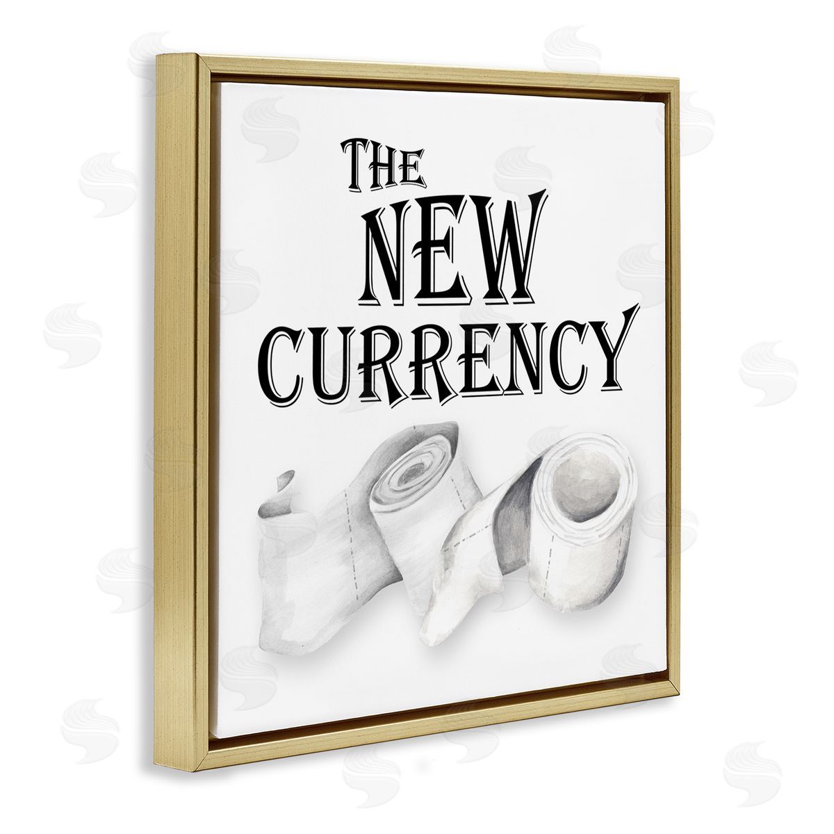 New Currency Toilet Paper Humor Gold Floating Frame Canvas Wall Art, Home Decor by Gail Green