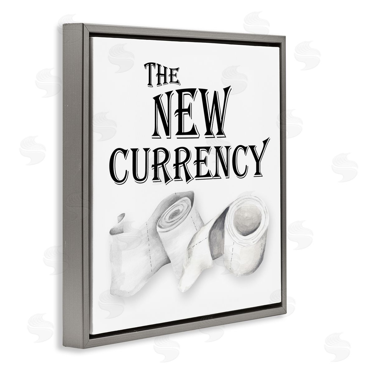 New Currency Toilet Paper Humor Grey Floating Frame Canvas Wall Art, Home Decor by Gail Green