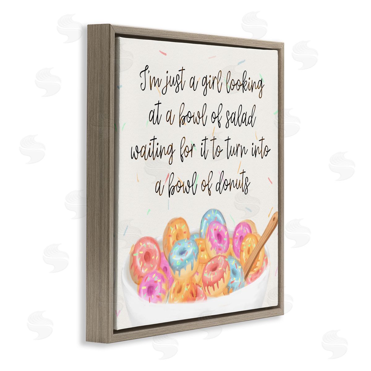 Just a Girl Looking for Donuts Brown Floating Frame Canvas Wall Art, Home Decor by Ziwei Li
