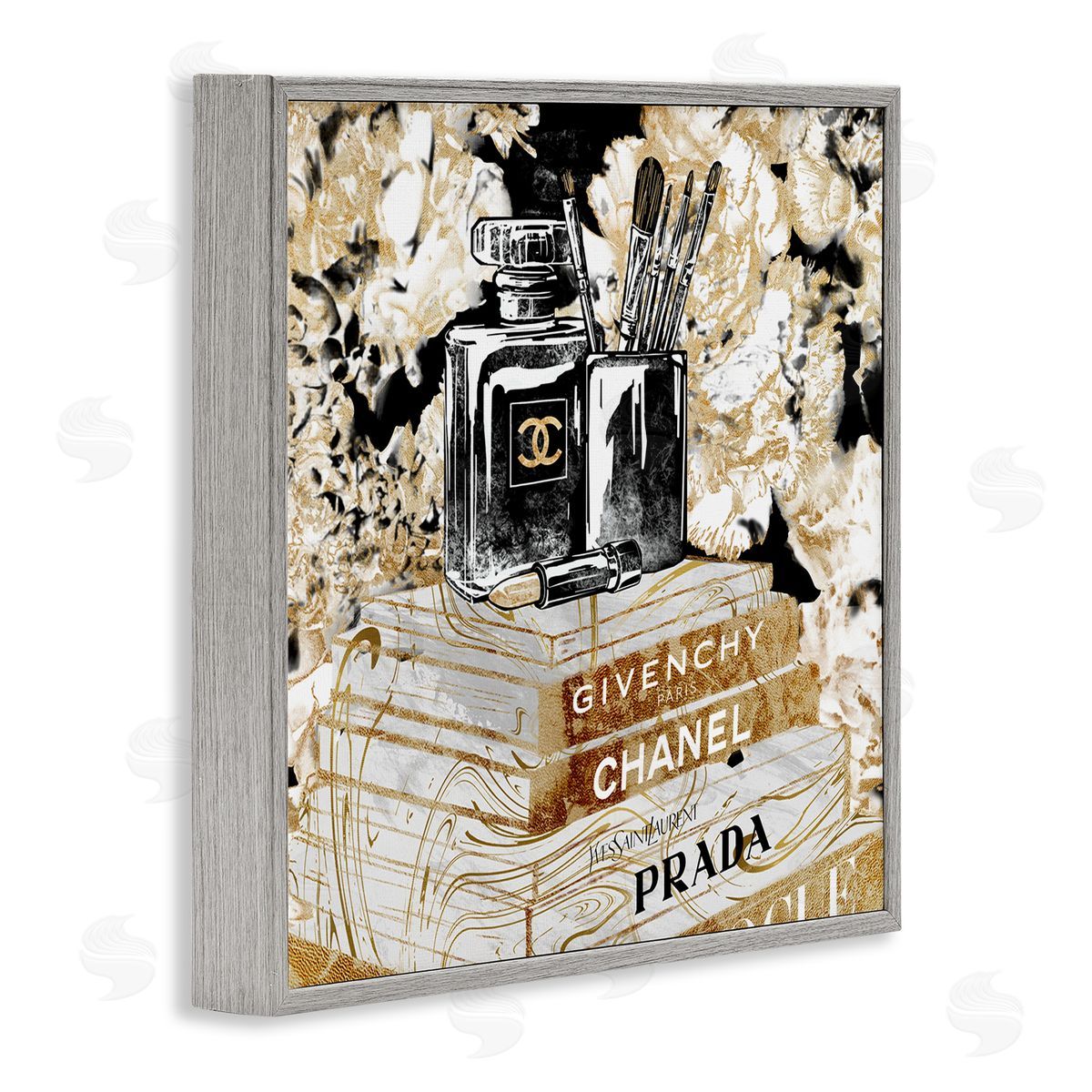 Cosmetics on Golden Books Grey Frame Print Wall Art, Home Decor by Ziwei Li