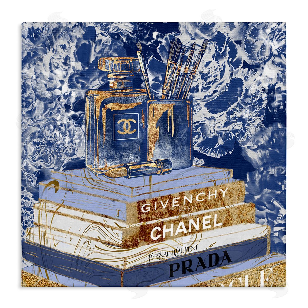 Cosmetics on Books Blue Canvas Wall Art, Home Decor by Ziwei Li