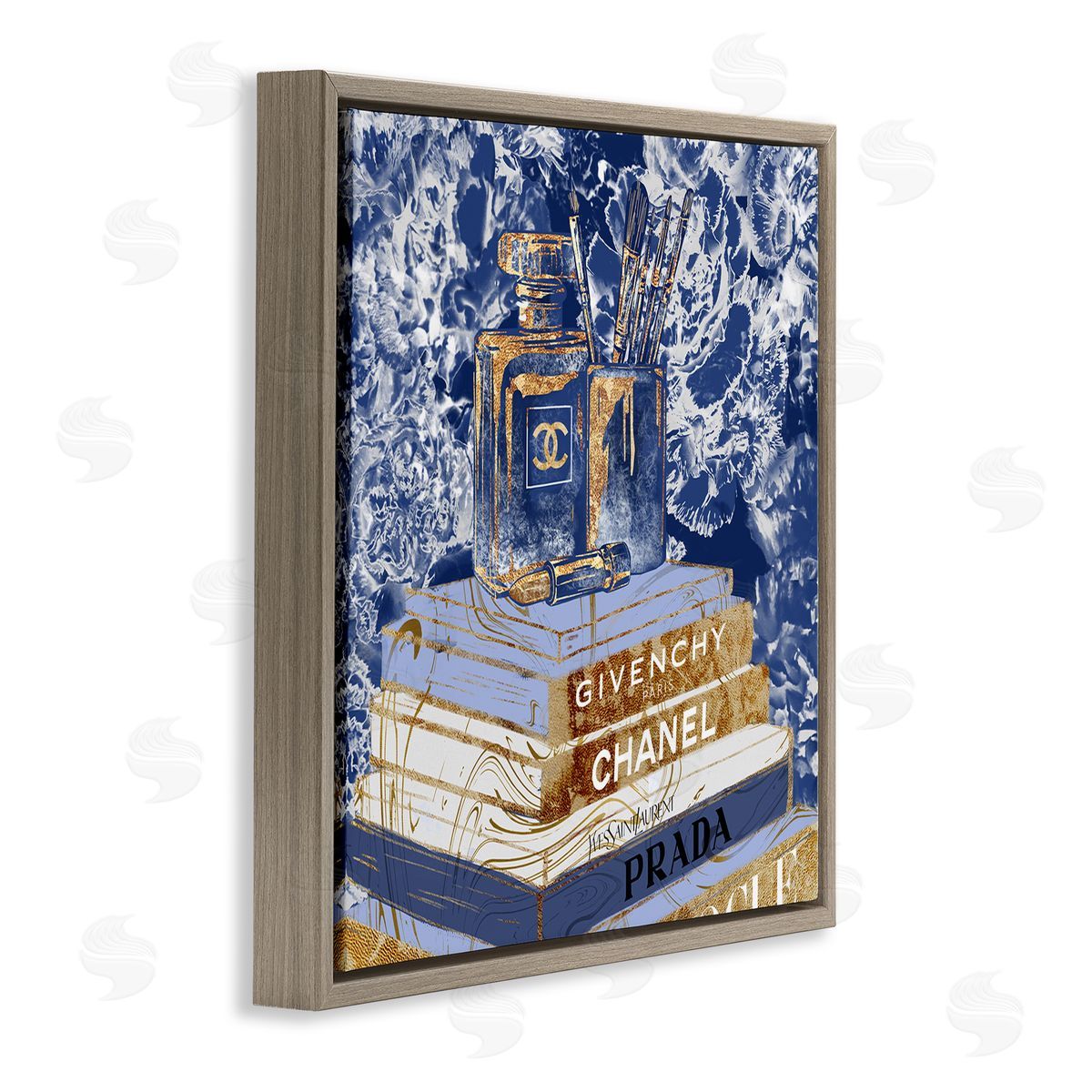 Cosmetics on Books Blue Brown Floating Frame Canvas Wall Art, Home Decor by Ziwei Li