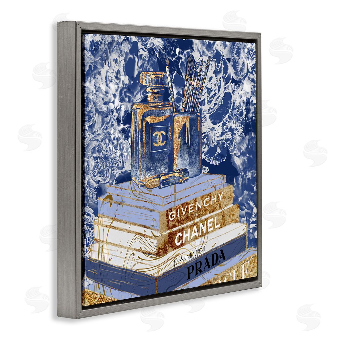 Cosmetics on Books Blue Grey Floating Frame Canvas Wall Art, Home Decor by Ziwei Li