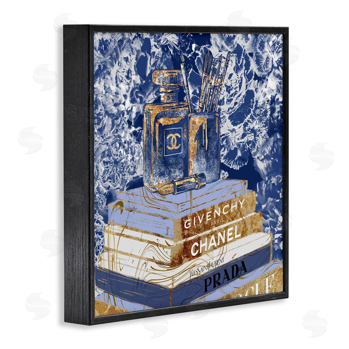 Cosmetics on Books Blue Black Frame Print Wall Art, Home Decor by Ziwei Li
