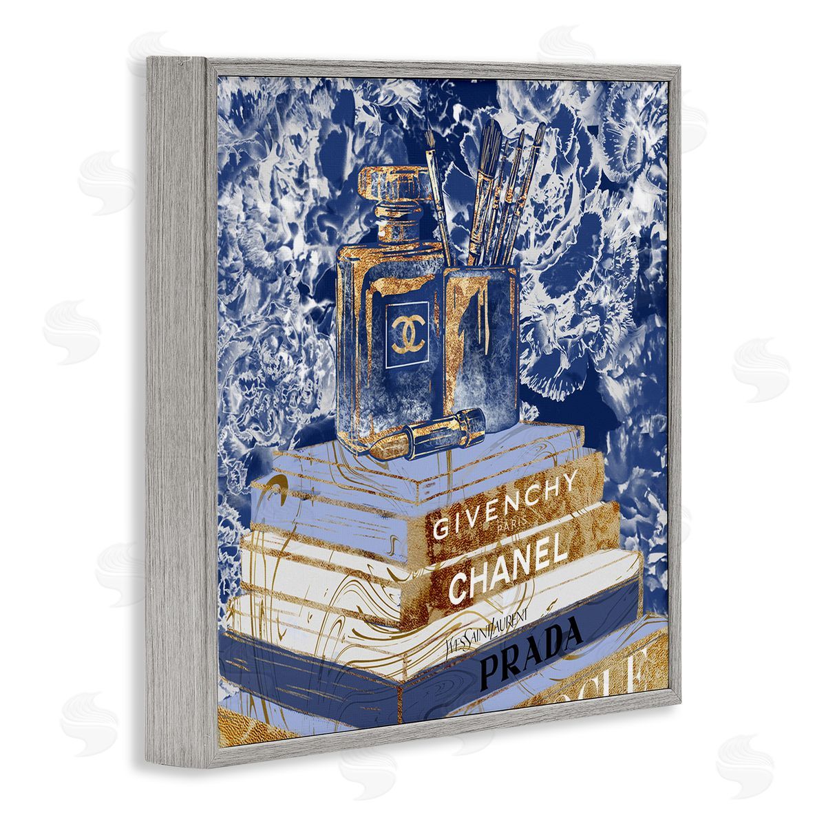 Cosmetics on Books Blue Grey Frame Print Wall Art, Home Decor by Ziwei Li