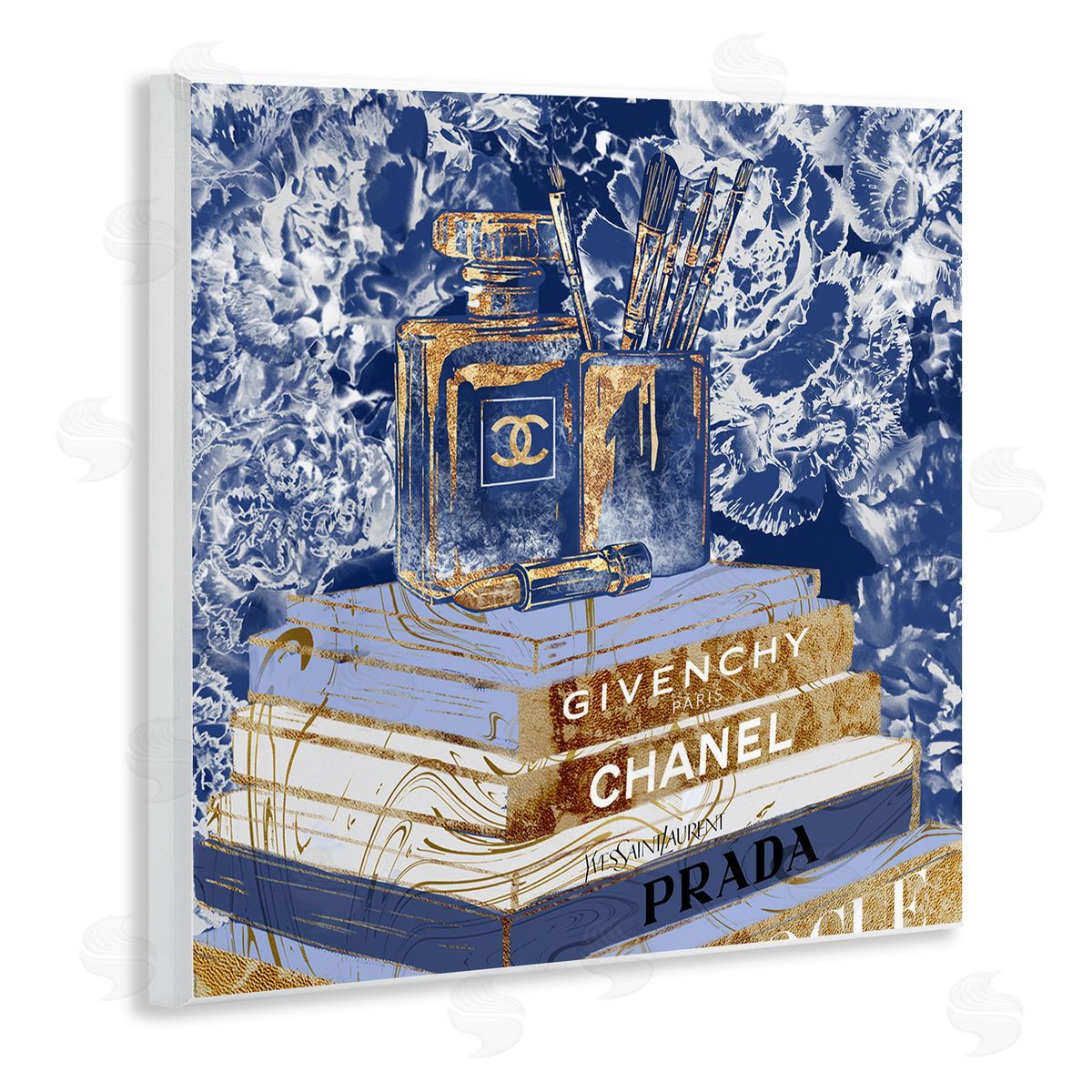 Cosmetics on Books Blue Wood Plaque Wall Art, Home Decor by Ziwei Li
