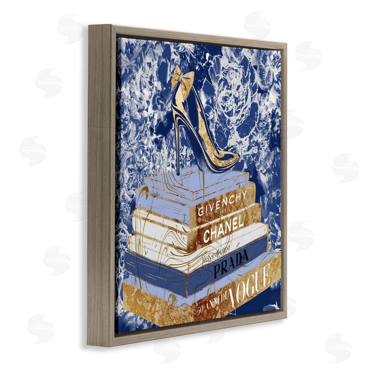 Heels on Fashion Books Blue Brown Floating Frame Canvas Wall Art, Home Decor by Ziwei Li