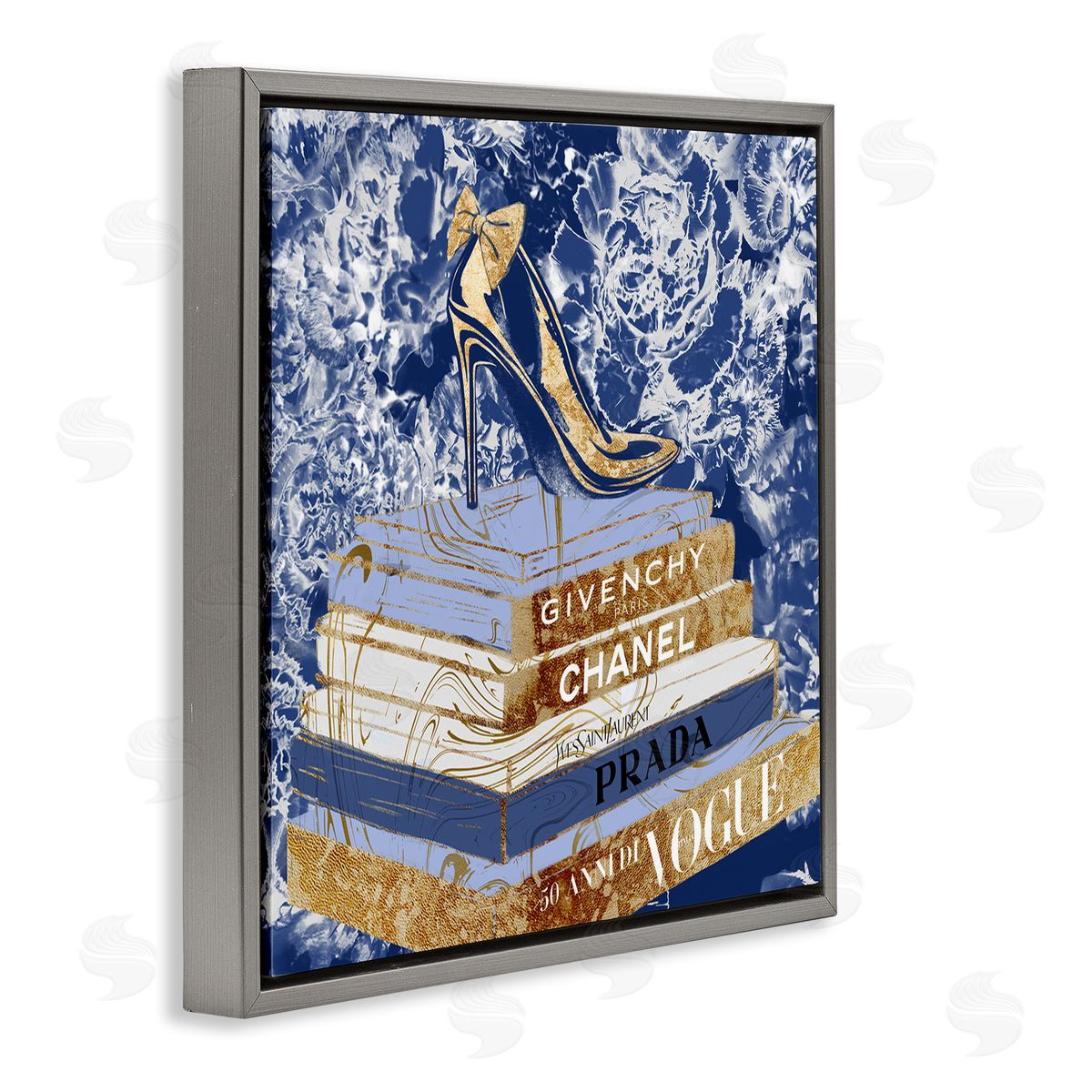 Heels on Fashion Books Blue Grey Floating Frame Canvas Wall Art, Home Decor by Ziwei Li