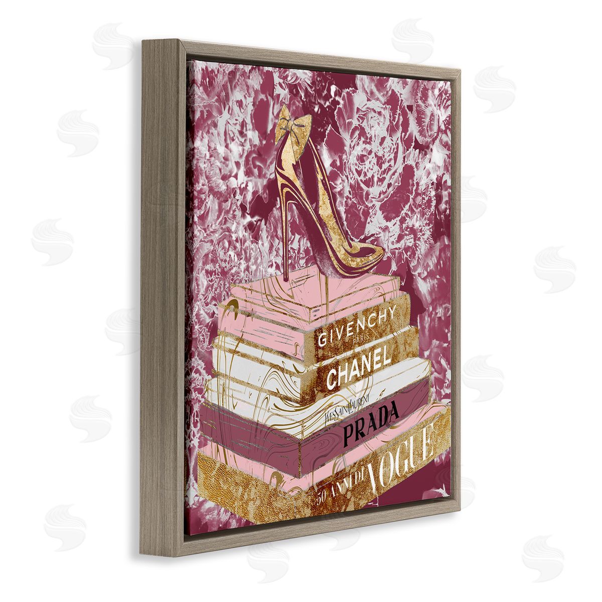 Heels on Fashion Books Pink Brown Floating Frame Canvas Wall Art, Home Decor by Ziwei Li