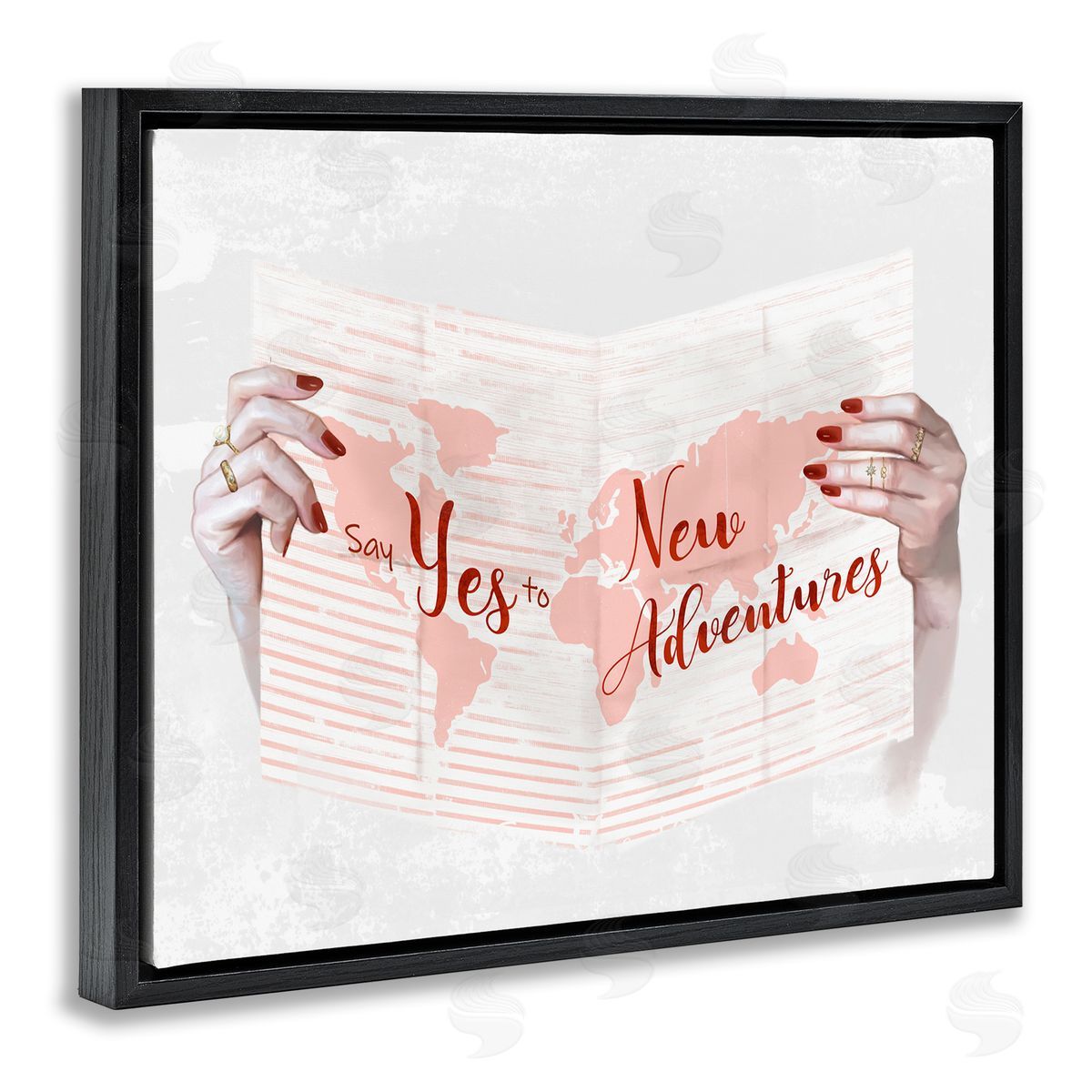 Yes to New Adventures Red Pink Black Floating Frame Canvas Wall Art, Home Decor by Ziwei Li
