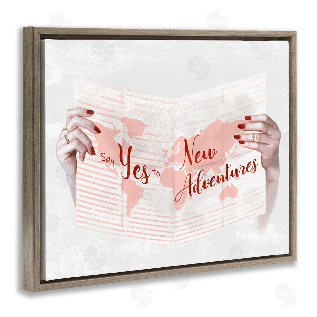 Yes to New Adventures Red Pink Brown Floating Frame Canvas Wall Art, Home Decor by Ziwei Li
