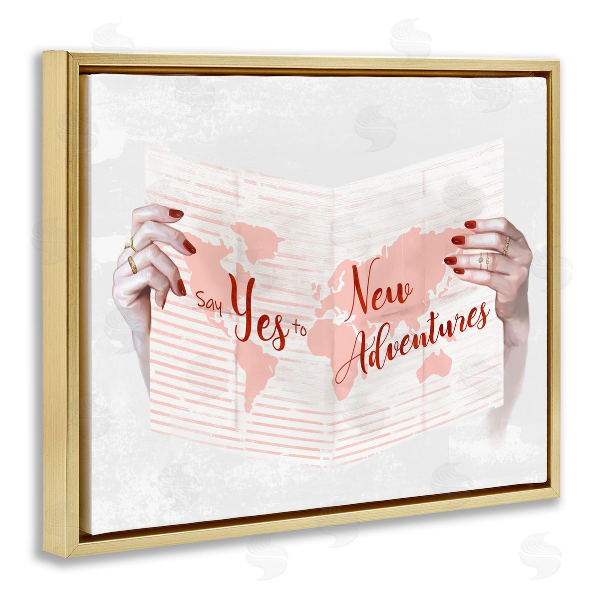 Yes to New Adventures Red Pink Gold Floating Frame Canvas Wall Art, Home Decor by Ziwei Li