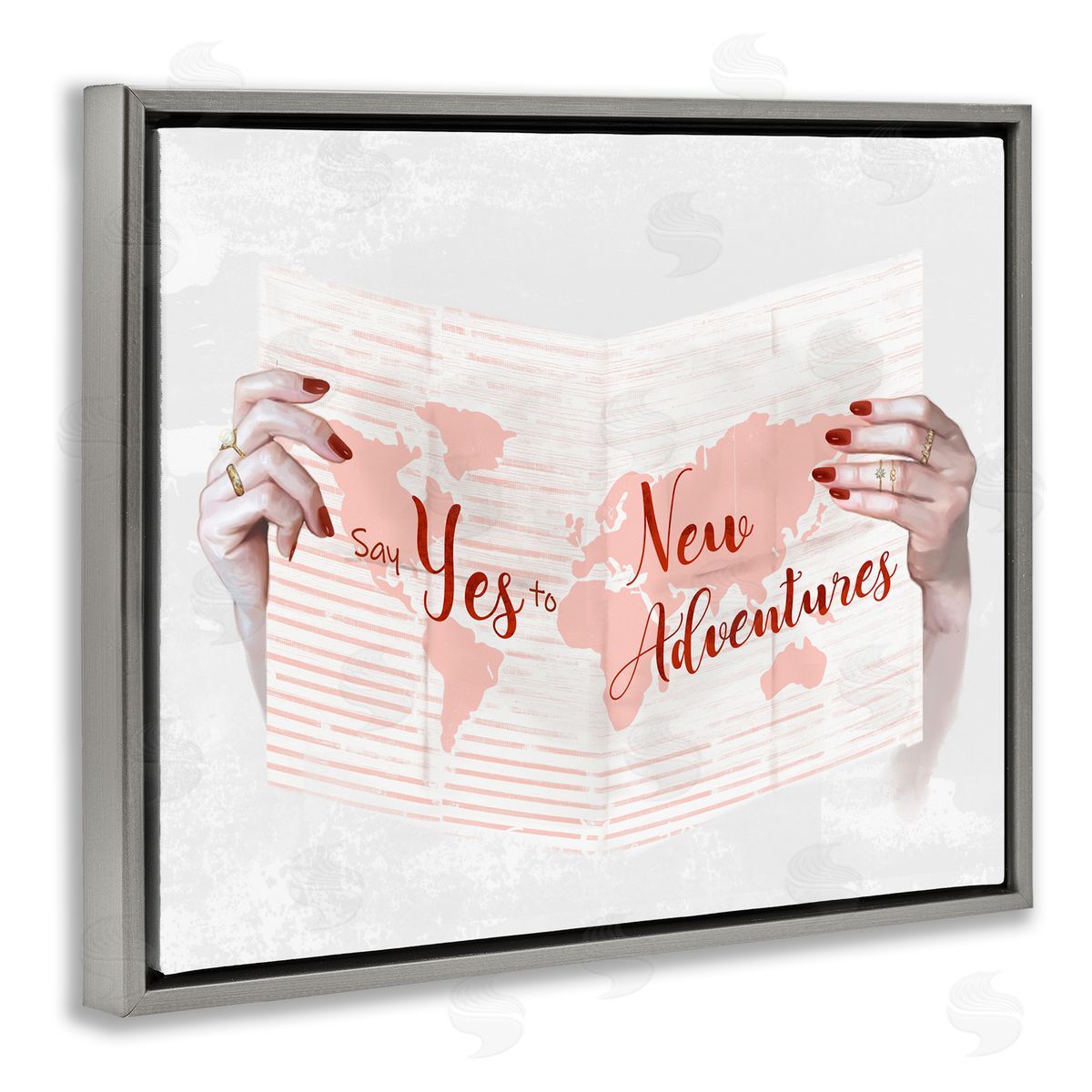 Yes to New Adventures Red Pink Grey Floating Frame Canvas Wall Art, Home Decor by Ziwei Li